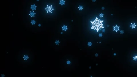 Glowing Blue Snowflakes Falling on Black Background with Winter Light Effect Stock Footage 323505581