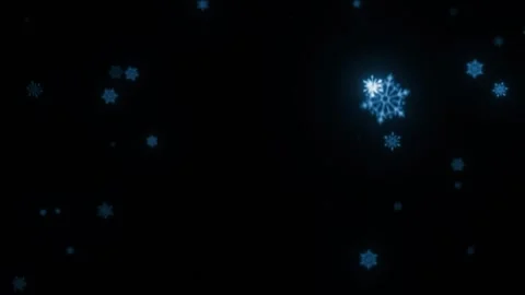 Glowing Blue Snowflakes Falling on Black Background with Winter Light Effect Stock Footage 323505594