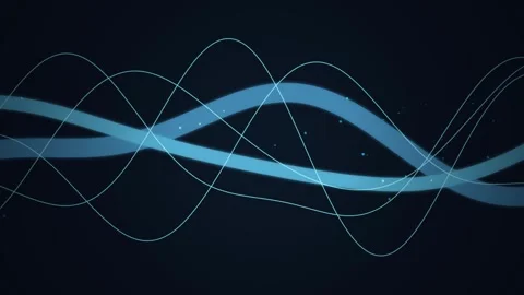Glowing blue soundwaves undulate across a dark screen in a seamless loop Stock Footage 341401772