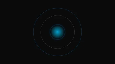 A glowing blue sphere centered within concentric circular orbital line rings Video stock 339619205