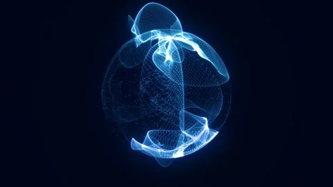Glowing blue sphere composed of flowing particles and wave meshes Stock Footage 344904914