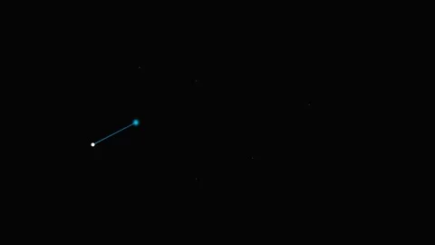 A glowing blue sphere connected to a white dot by a thin line in darkness Stock Footage 339616938