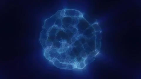 A glowing blue sphere with fluid textures, appearing as an abstract cosmic .. Foto stock