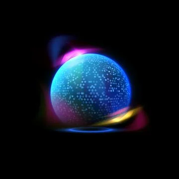 Glowing blue sphere shield with rainbow light flare vector, luminous force Illustrazione stock