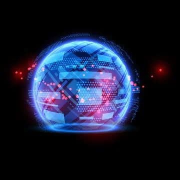 Glowing blue sphere shield with red sparkles vector, luminous abstract force Stock Illustration