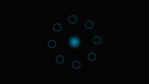 A glowing blue sphere surrounded by a circular pattern of eight rings Stock Footage 339619174