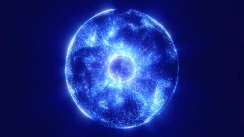 A glowing blue sphere surrounded by vibrant, swirling particles and energy .. Stock Footage 283301177
