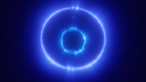 A glowing blue sphere surrounded by vibrant, swirling particles and energy .. Stock Footage 289477150