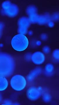 Glowing blue spheres float in a dark abstract space, resembling molecules o.. Stock Photos