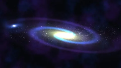 Glowing blue spiral galaxy rotating in deep cosmic space. 4K Stock-Footage 345111469