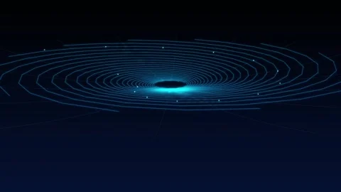 A glowing blue spiral light pattern with particles orbiting on a dark backg.. Stock Footage 346068149