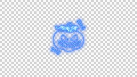 Glowing Blue Spooky Pumpkin Face with Neon Aura on Transparent Background Stock Illustration