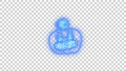 Glowing Blue Spooky Pumpkin Face with Neon Aura on Transparent Background Stock Illustration