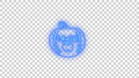 Glowing Blue Spooky Pumpkin Face with Neon Aura on Transparent Background Stock Illustration