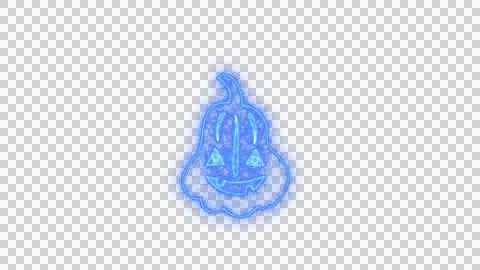 Glowing Blue Spooky Pumpkin Face with Neon Aura on Transparent Background Stock Illustration