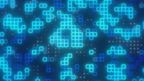 Glowing blue square grid pattern with pixel blocks, soft particles Stock Footage 335327931