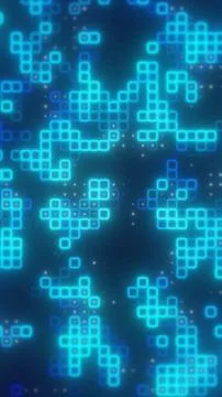 Glowing blue square grid pattern with pixel blocks, soft particles, and fut.. Stock Illustration