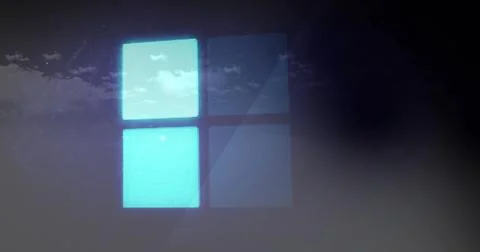 Glowing blue square image over cloudy sky background 写真素材