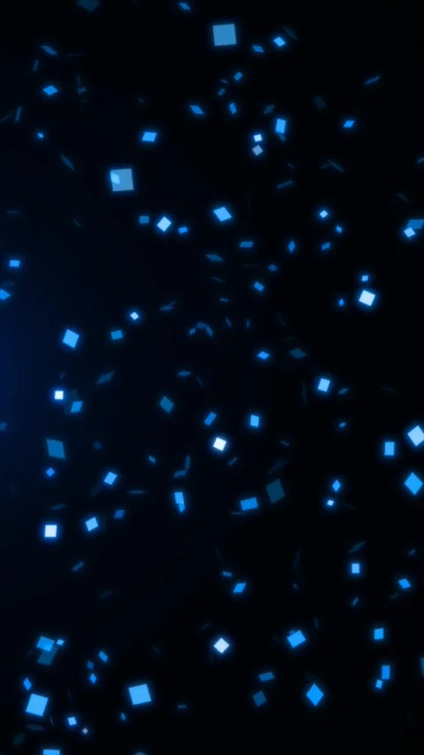Glowing blue squares are falling against a dark background. Stock Footage 326069882