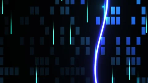 Glowing blue squares on black background with neon light. Stock Footage 335516188