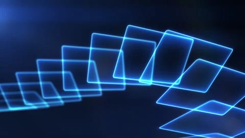 Glowing blue squares creating a dynamic spiral on dark background Stock Footage 294673492