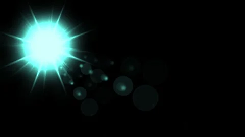 Glowing blue star with light rays on plain black background Video stock 347211782