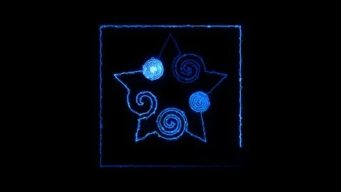 Glowing blue star shape with spiral patterns on black 库存影片 346365393