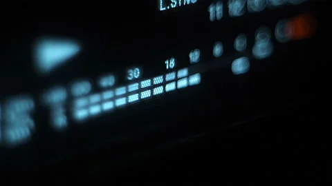 Glowing blue stereo level recording music, speech, other sound on front panel 스톡 동영상 142336291