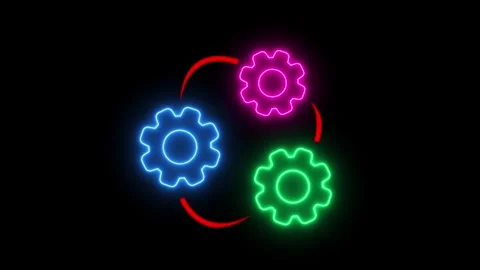 Glowing Blue Tech Gears, Digital Cogwheel Art, Automation &amp; System Design Stock Footage 310057029