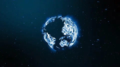 Glowing blue technology particle earth animated Stock Footage 223112252
