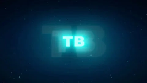 Glowing Blue Terabyte Text Animation with Digital Particles on Dark Futuristic Video stock 336780176
