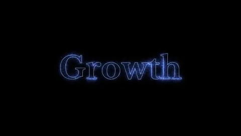 Glowing blue text growth animation isolated against solid black background for Видео 344714426