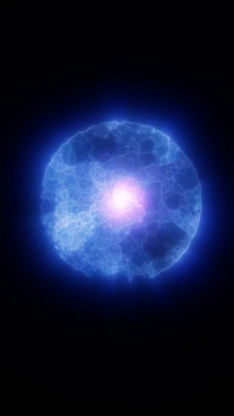 Glowing blue translucent sphere with a bright pink core, creating a futuris.. Video stock 330522843