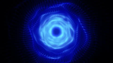 A glowing blue vortex with geometric wireframe patterns converging toward t.. Stock Footage 282872390