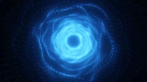 A glowing blue vortex with geometric wireframe patterns converging toward t.. Stock Footage 285448727