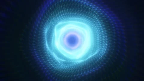 A glowing blue vortex with geometric wireframe patterns converging toward t.. Stock Footage 287223530