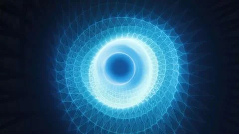 A glowing blue vortex with geometric wireframe patterns converging toward the Stock Photos