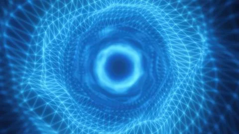 A glowing blue vortex with geometric wireframe patterns converging toward the Stock Photos
