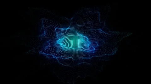 Glowing blue wave with motion dots and top view. Abstract digital background. Stock-Footage 254344671