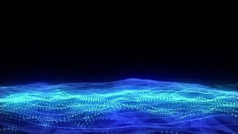 Glowing blue wave with motion dots and lines. Abstract digital background. Stock Footage 280342012
