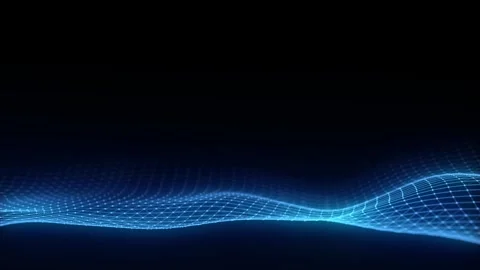 Glowing blue wave with motion dots and lines. Abstract digital background. Stock Footage 318588959