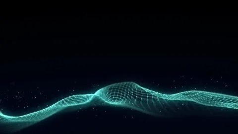 Glowing blue wave with motion dots and lines. Abstract digital background. Stock Footage 318589085