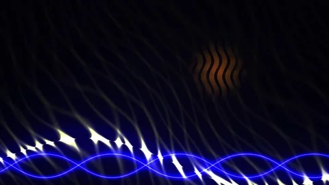Glowing blue wave pattern on a black background with white and orange accents Stock Footage 336230477