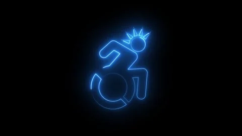 Glowing blue wheelchair accessibility icon on black background Vídeos de archivo 344809839