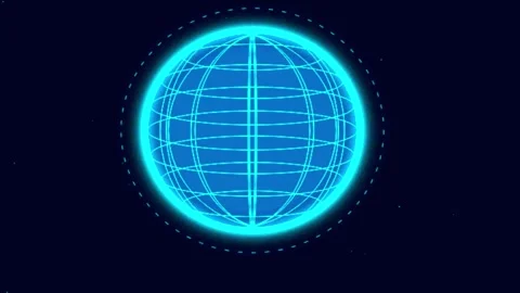 Glowing blue wireframe globe animation with futuristic grid lines and HUD c.. 스톡 동영상 343507441