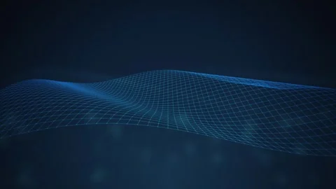 Glowing blue wireframe grid wave moves on a dark background Vídeos de archivo 342215587