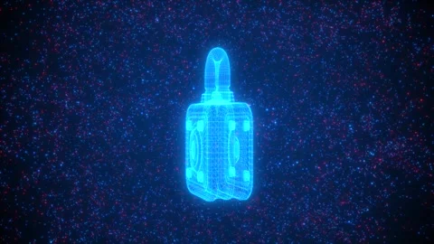 Glowing Blue Wireframe Padlock Rotating on Cyber Security Background Vidéo 344244949