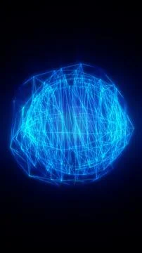 Glowing blue wireframe sphere with connected lines, futuristic digital glob.. Stock Illustration