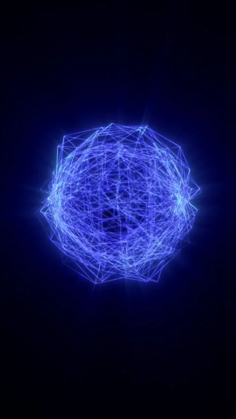 Glowing blue wireframe sphere on a dark background, representing abstract n.. Stock Footage 339032628