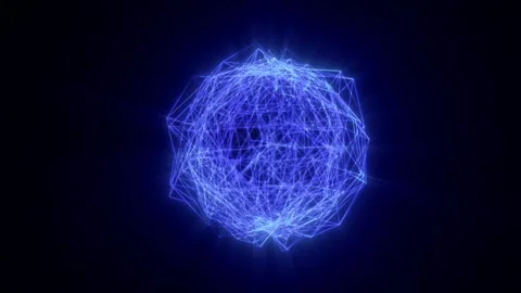 Glowing blue wireframe sphere on a dark background Video stock 341503359